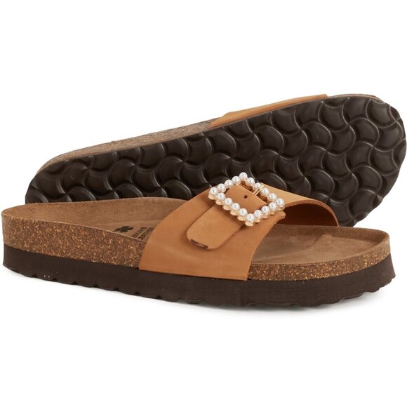 NEW BIO GREEN Made in Spain Big Tonal Pearl Buckle Slide Sandals - Suede 253 - Picture 2 of 6